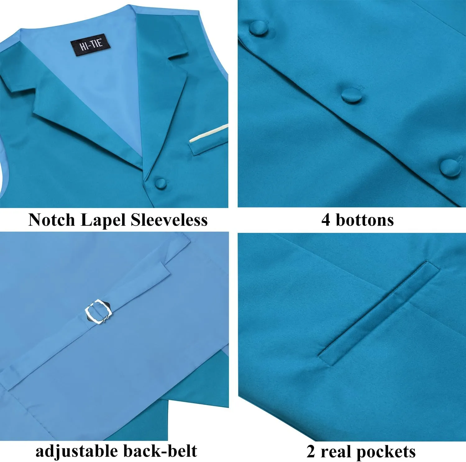 Hi-Tie Men's Suit Vest Business Casual Waistcoat with 3 Pockets for Wedding or Tuxedo Vest V-Neck