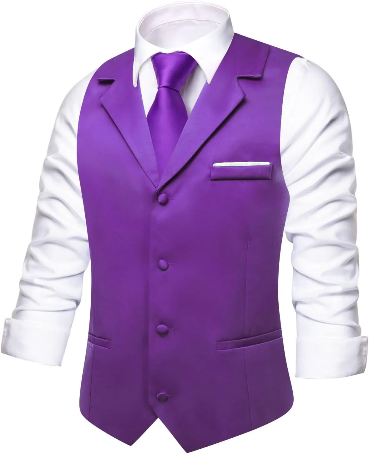 Hi-Tie Men's Suit Vest Business Casual Waistcoat with 3 Pockets for Wedding or Tuxedo Vest V-Neck