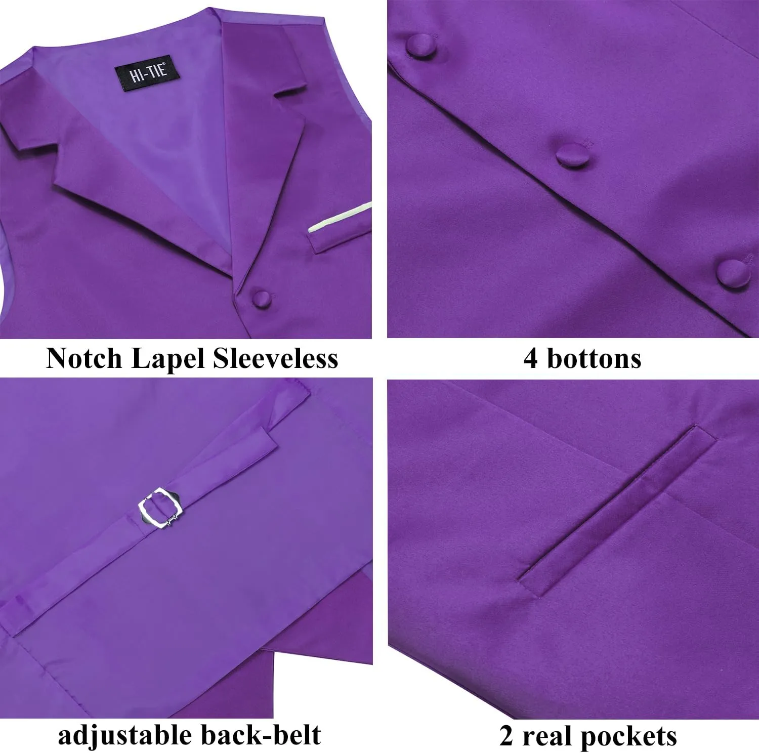 Hi-Tie Men's Suit Vest Business Casual Waistcoat with 3 Pockets for Wedding or Tuxedo Vest V-Neck