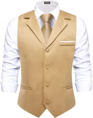 Hi-Tie Men's Suit Vest Business Casual Waistcoat with 3 Pockets for Wedding or Tuxedo Vest V-Neck