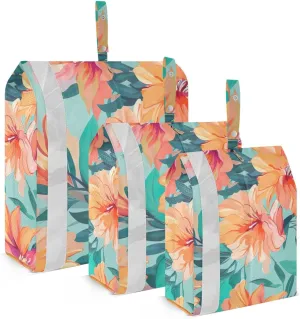 Hibiscus Flowers Leaves Packing Cubes for Suitcases 3 Set Lightweight Compression Luggage Packing Organizers for Carry on Suitcase Travel Essentials Luggage Organizer Bags Set