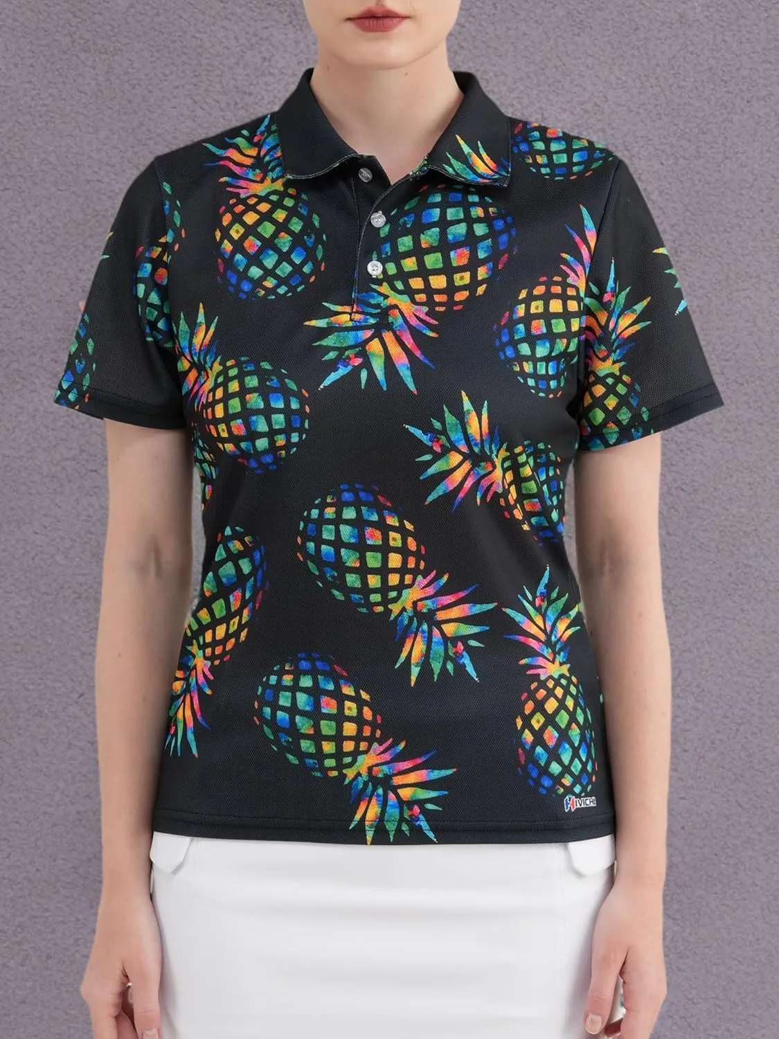 HIVICHI Funny Golf Shirts for Women Cute Crazy Print Short Sleeve Moisture Wicking Womens Polo Shirt