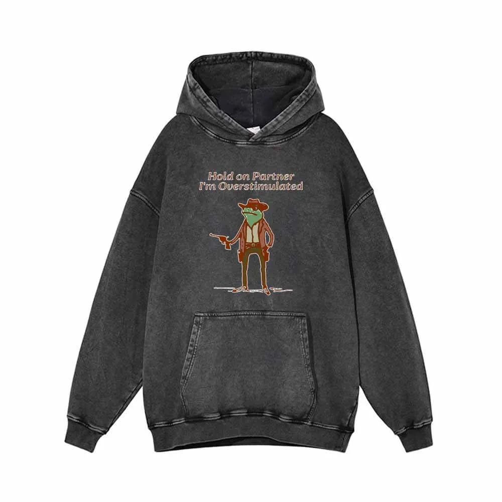 Hold On Partner Frog Cowboy Gunner Pattern Hoodie