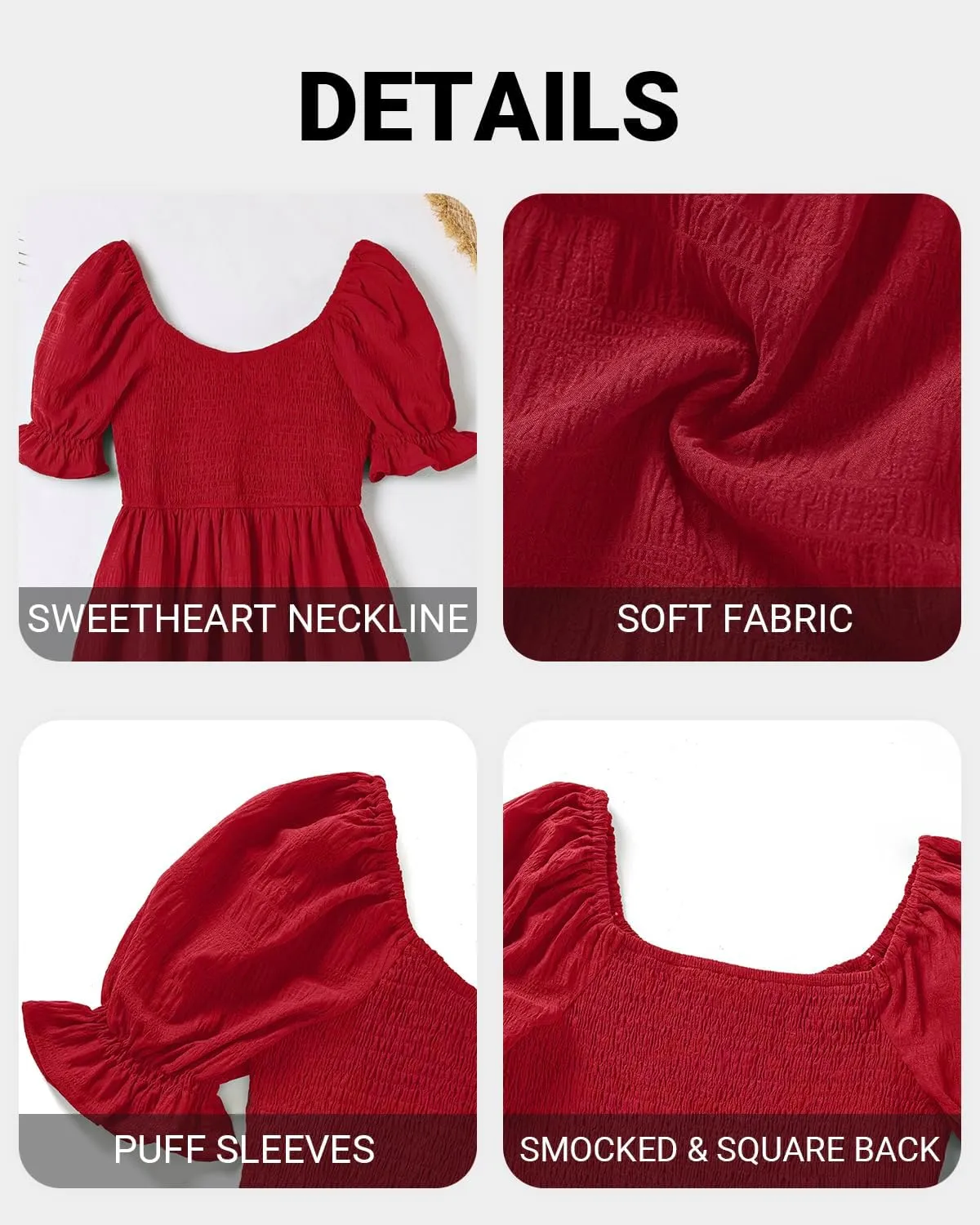 Holipick Womens Summer Dress - Smocked Sweetheart Neckline Puff Sleeve Flowy A-Line Short Cute Casual Spring Dresses for Teen