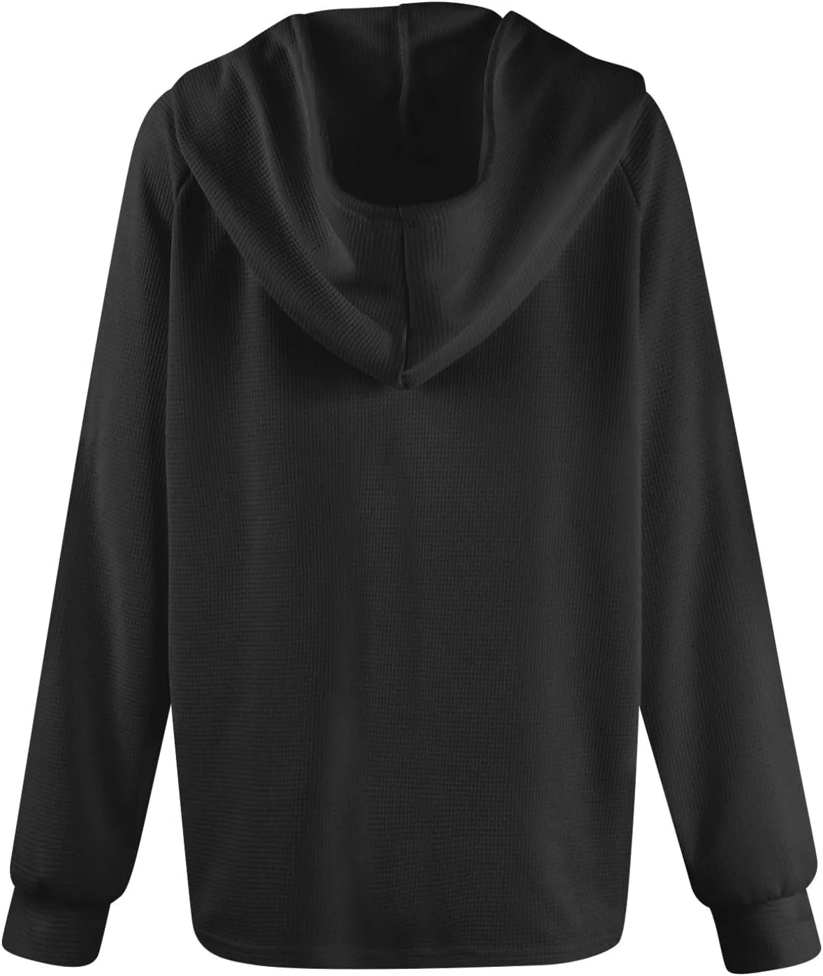 Hoodies for Women Waffle Knit Long Sleeve Drawstring Button V Neck Sweatshirt Comfy Lightweight Hooded Tops
