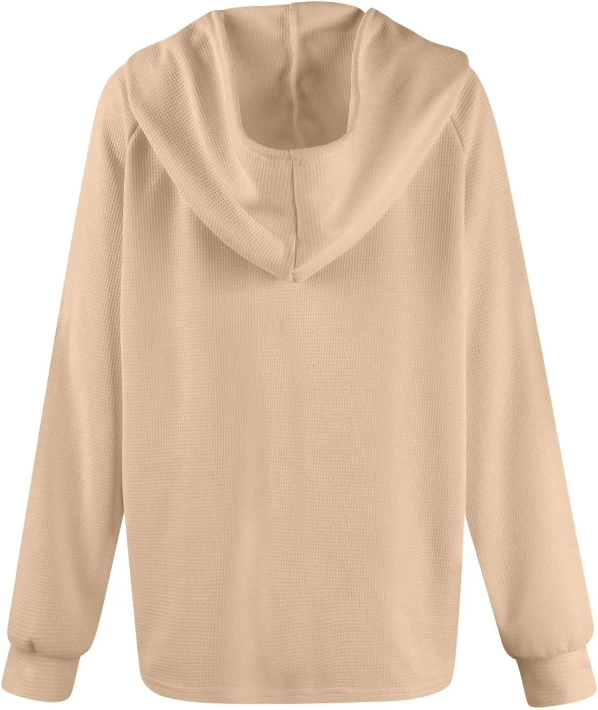 Hoodies for Women Waffle Knit Long Sleeve Drawstring Button V Neck Sweatshirt Comfy Lightweight Hooded Tops