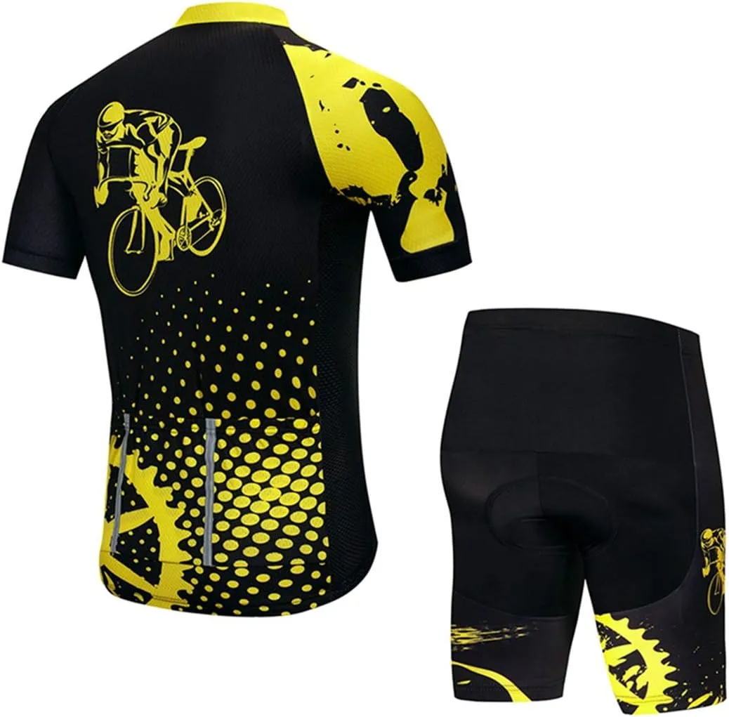 Hotlion Men's Cycling Bike Jersey Short Sleeve with 3 Rear Pockets- Moisture Wicking, Breathable, Quick Dry Biking Shirt