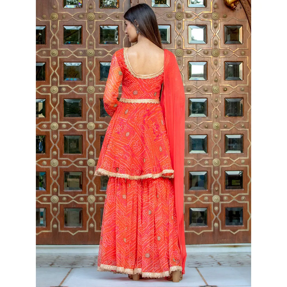HOUSE OF JAMOTI Orange Chunari Kurta Sharara (Set of 3)