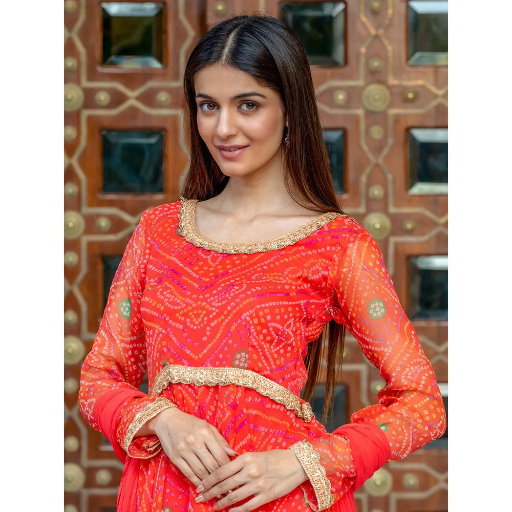 HOUSE OF JAMOTI Orange Chunari Kurta Sharara (Set of 3)
