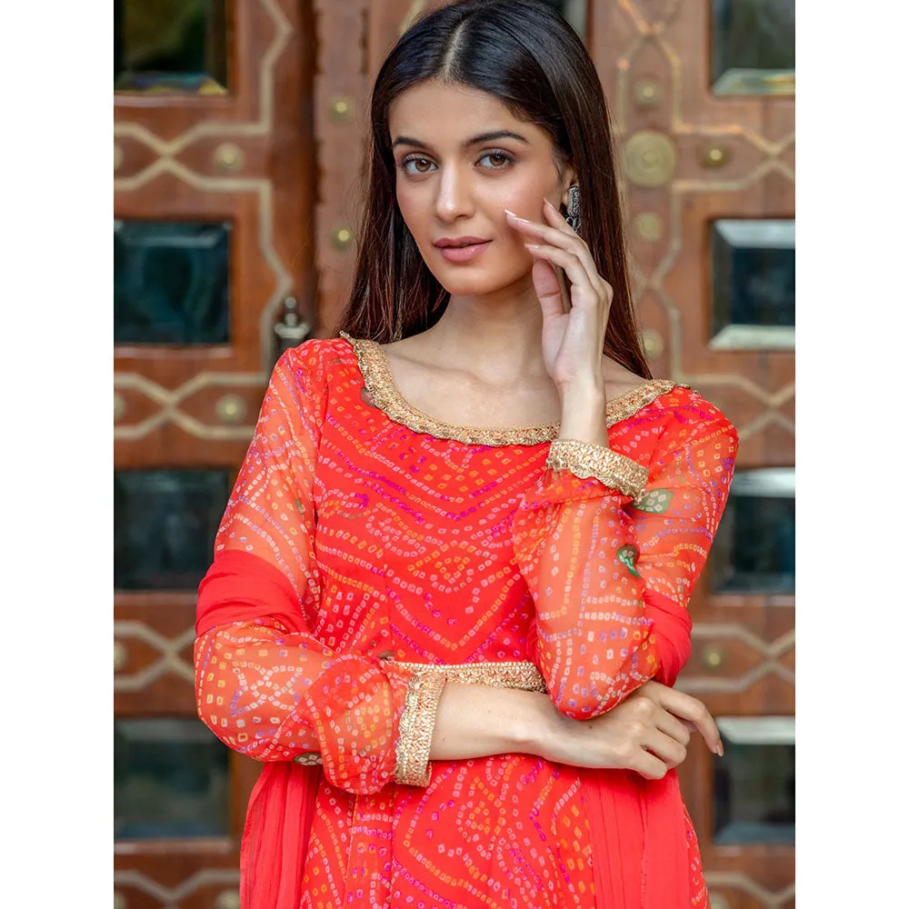 HOUSE OF JAMOTI Orange Chunari Kurta Sharara (Set of 3)