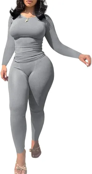 HTD Two Piece Outfits for Women Casual Long Sleeve Bodycon Jogging Suits