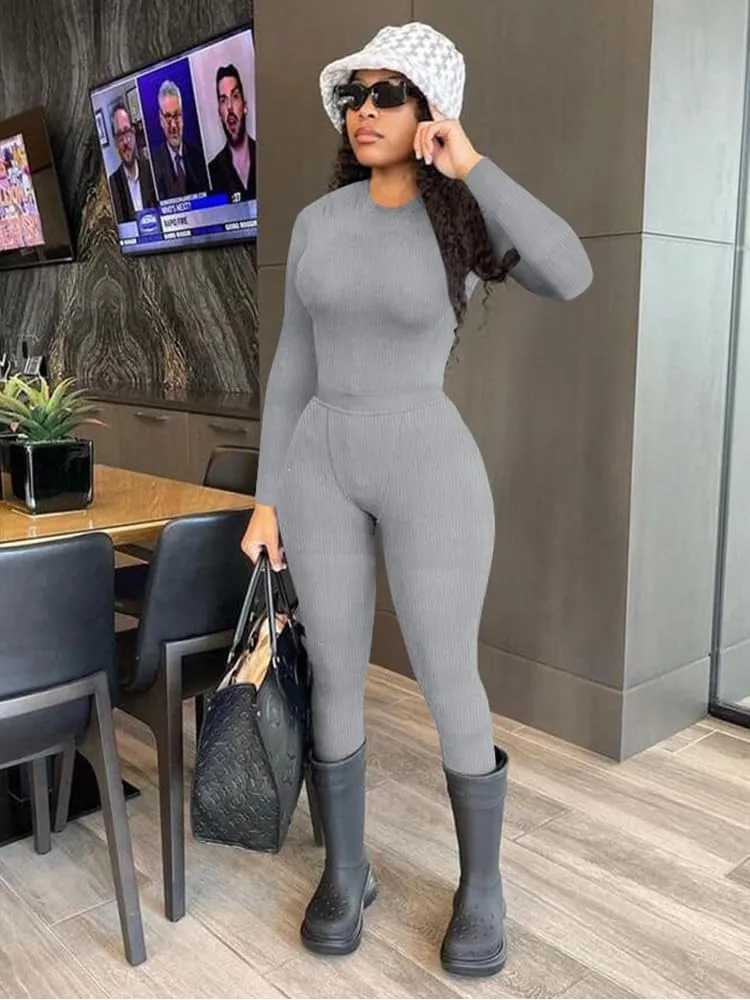 HTD Two Piece Outfits for Women Casual Long Sleeve Bodycon Jogging Suits