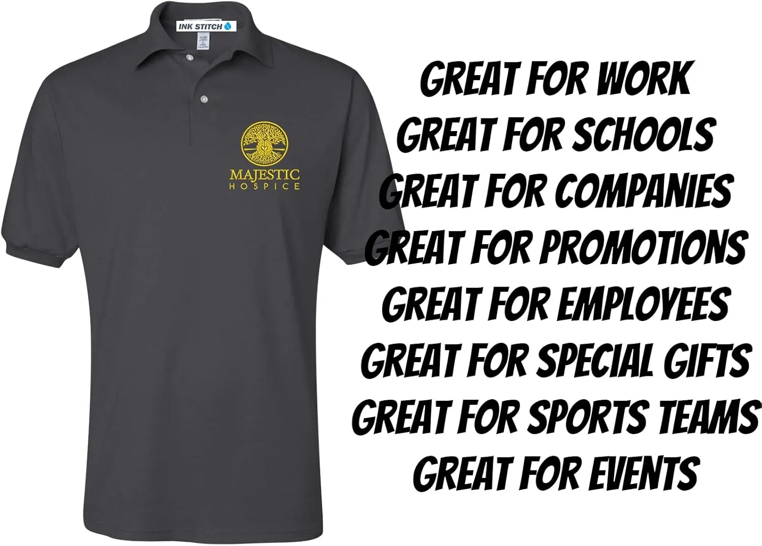 INK STITCH Men 437msr Custom Stitching Embroidery Logo Texts SpotShield Polo Shirts