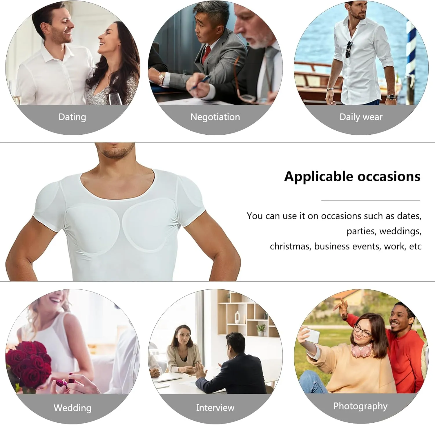 Invisible Men Fake Muscle Undershirt, Breathable False Chest Muscle Shirt, for Weddings Parties Daily Wear