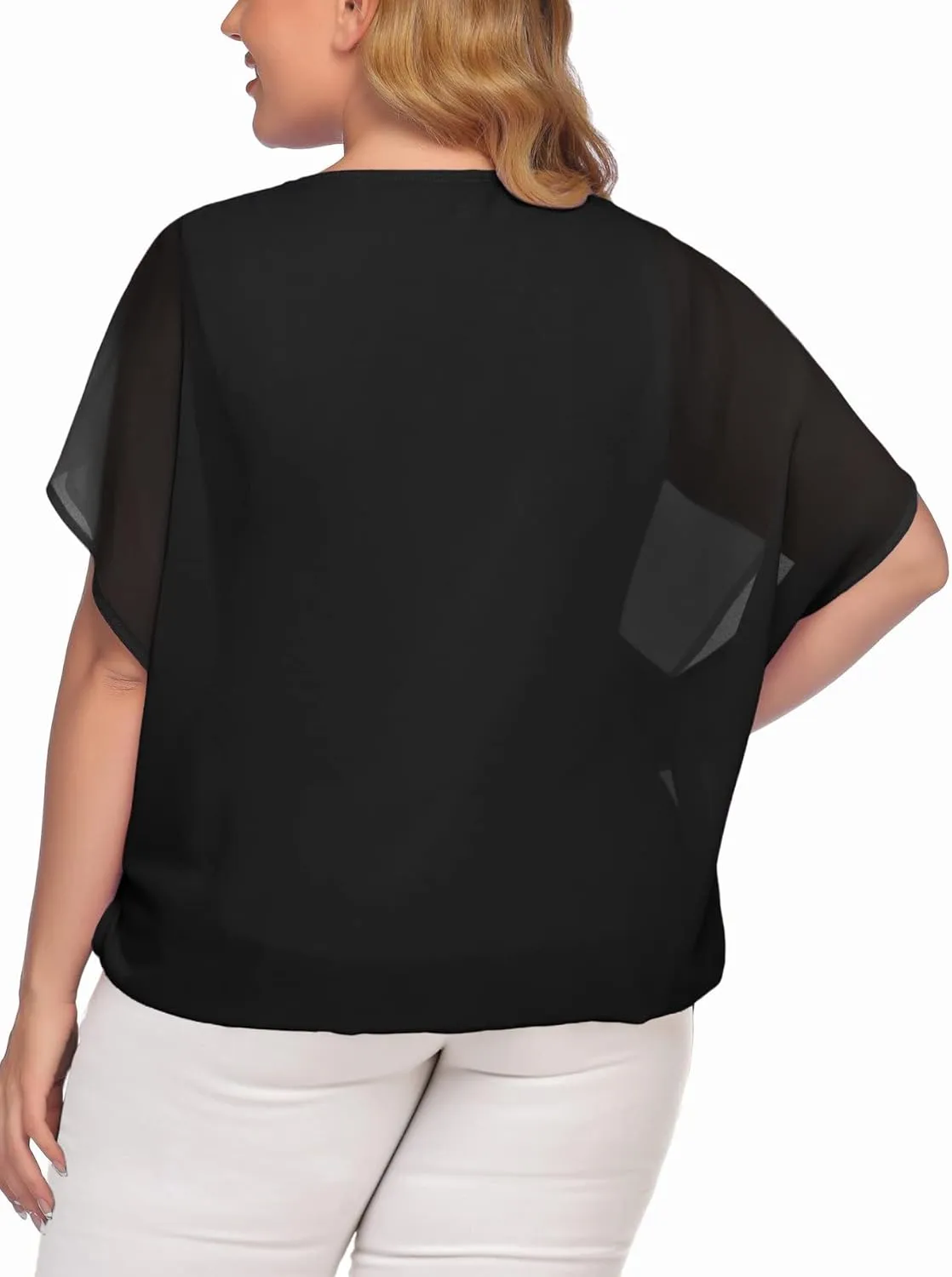 IN'VOLAND Plus Size Women Chiffon Blouse Batwing Sleeve Tops Scoop Neck Tunic Shirts