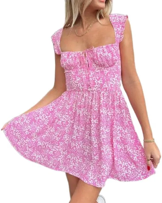 iTranyee Women Y2k Spaghetti Strap Mini Dress Fairycore A Line Graduation Dress Sexy Swing Ruffle Cocktail Party Dress