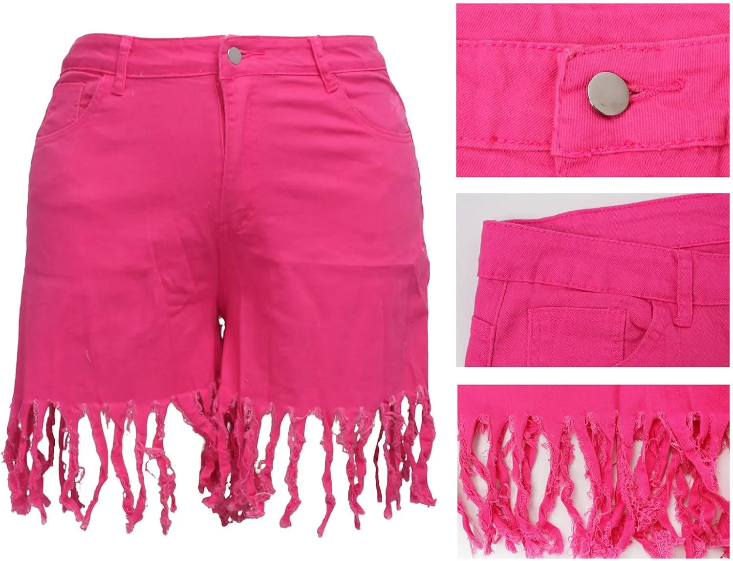 JEKE-DG Women Frayed Raw Denim Shorts High Waisted Tassels Stretchy Short Pants Hem Short Jeans Clubwear Jeans Short