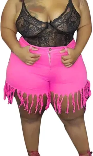 JEKE-DG Women Frayed Raw Denim Shorts High Waisted Tassels Stretchy Short Pants Hem Short Jeans Clubwear Jeans Short