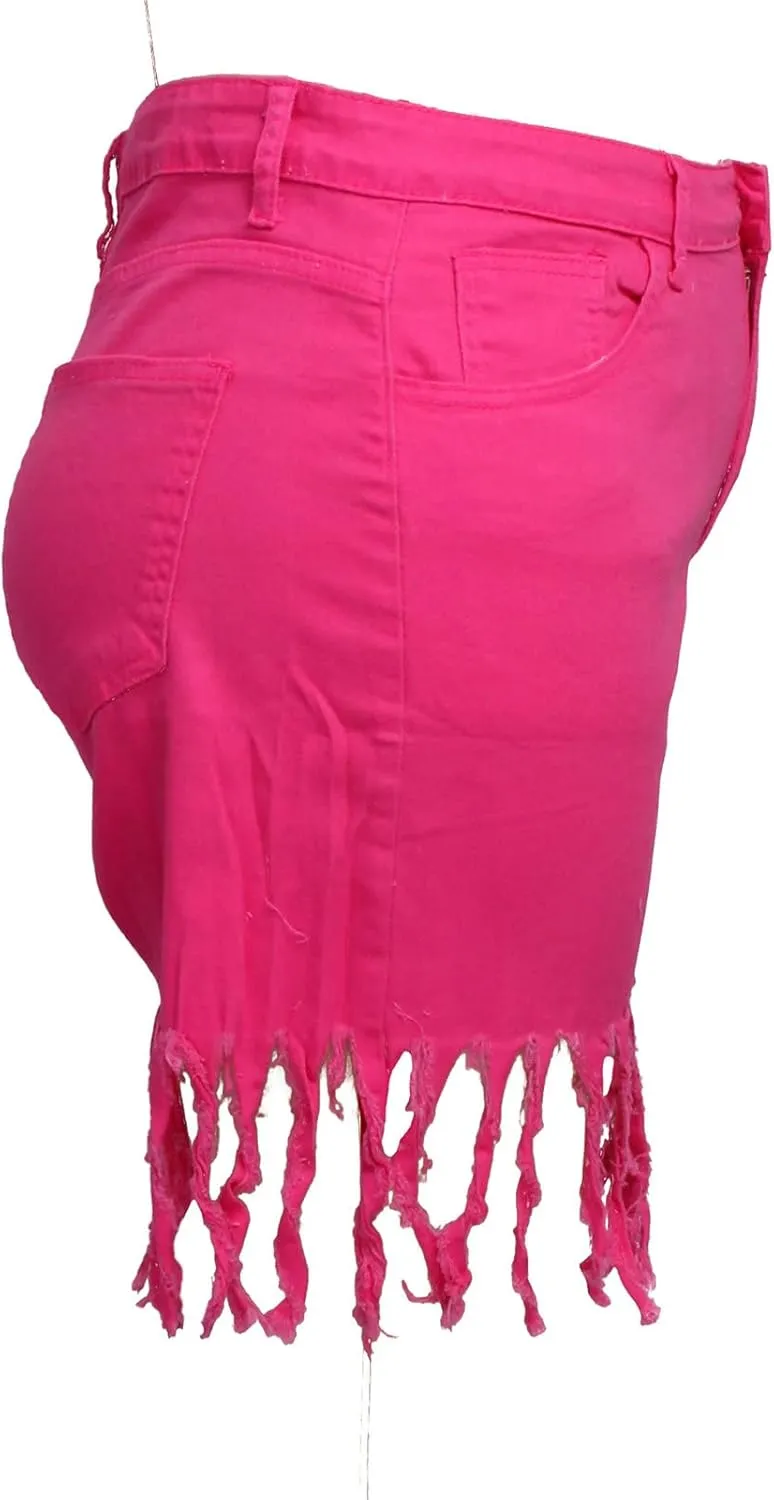 JEKE-DG Women Frayed Raw Denim Shorts High Waisted Tassels Stretchy Short Pants Hem Short Jeans Clubwear Jeans Short
