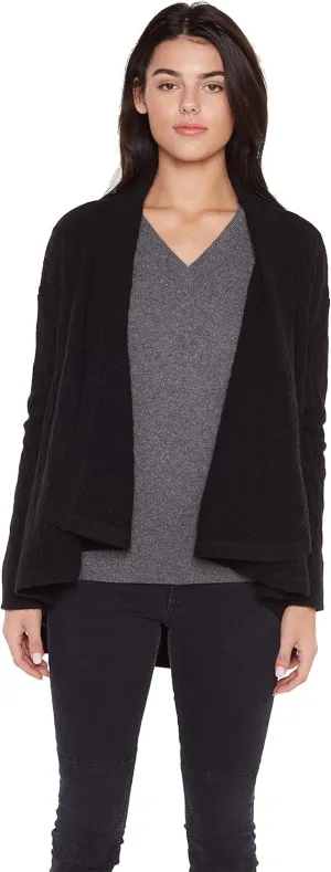 JENNIE LIU Women's 100% Pure Cashmere 4-ply Cable-Knit Drape-Front Open Cardigan Sweater
