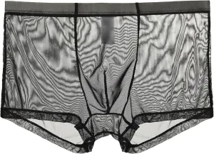 JEsilunmaMY Mens Mesh Mid Waist Boxer Briefs Solid Color Stretch Breathable Pouch Underwear See Through Thin Sexy Panties