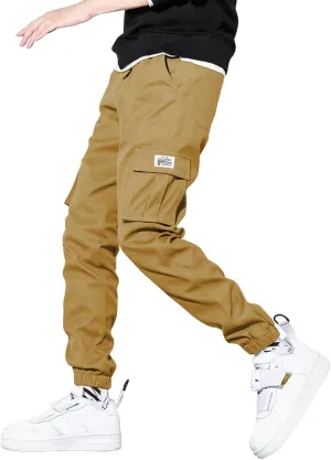 JMIERR Mens Casual Cargo Pants Stretch Elastic Waist Drawstring Joggers Pants Tapered Sweatpants for Men Multi Pockets