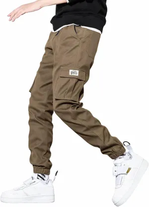 JMIERR Mens Casual Cargo Pants Stretch Elastic Waist Drawstring Joggers Pants Tapered Sweatpants for Men Multi Pockets