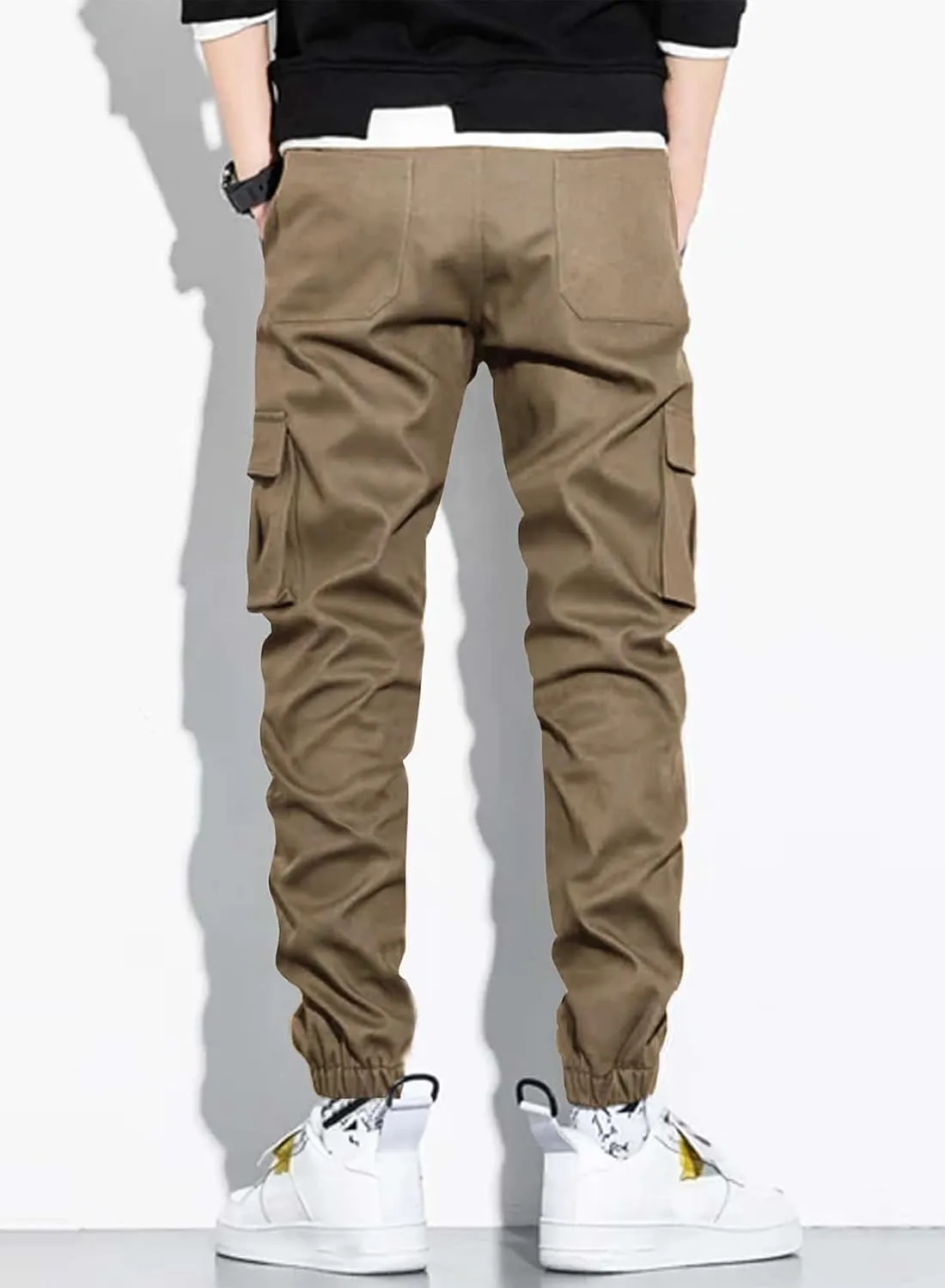 JMIERR Mens Casual Cargo Pants Stretch Elastic Waist Drawstring Joggers Pants Tapered Sweatpants for Men Multi Pockets