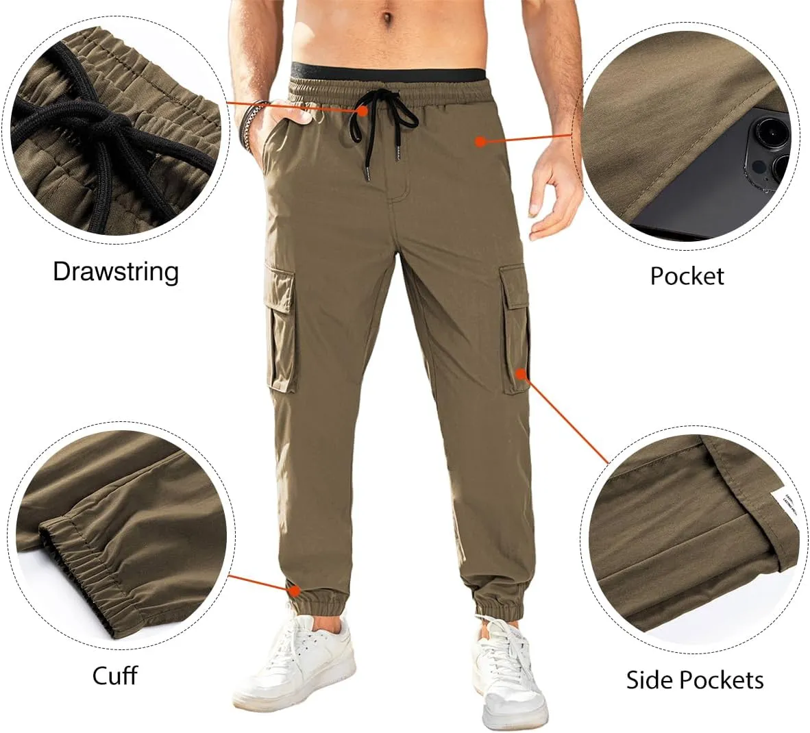 JMIERR Mens Casual Cargo Pants Stretch Elastic Waist Drawstring Joggers Pants Tapered Sweatpants for Men Multi Pockets