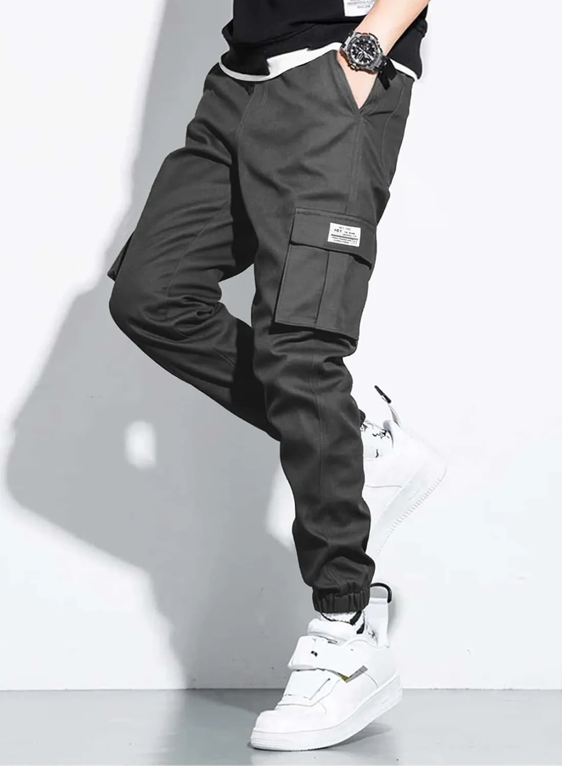 JMIERR Mens Casual Cargo Pants Stretch Elastic Waist Drawstring Joggers Pants Tapered Sweatpants for Men Multi Pockets