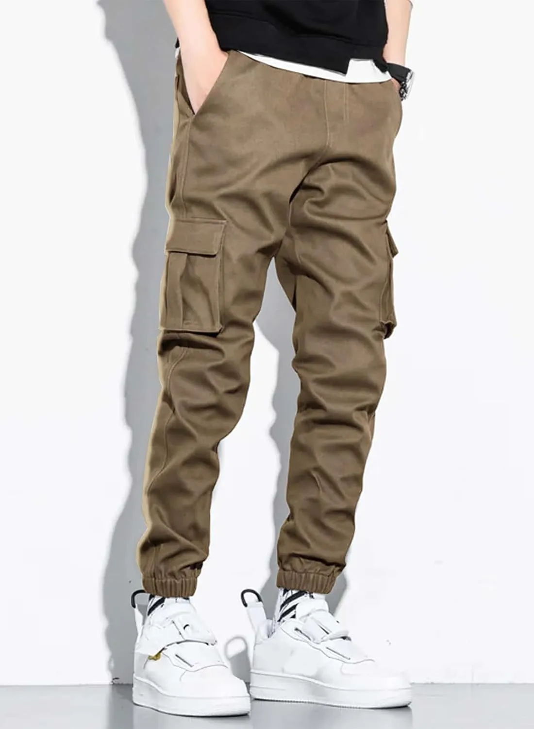 JMIERR Mens Casual Cargo Pants Stretch Elastic Waist Drawstring Joggers Pants Tapered Sweatpants for Men Multi Pockets