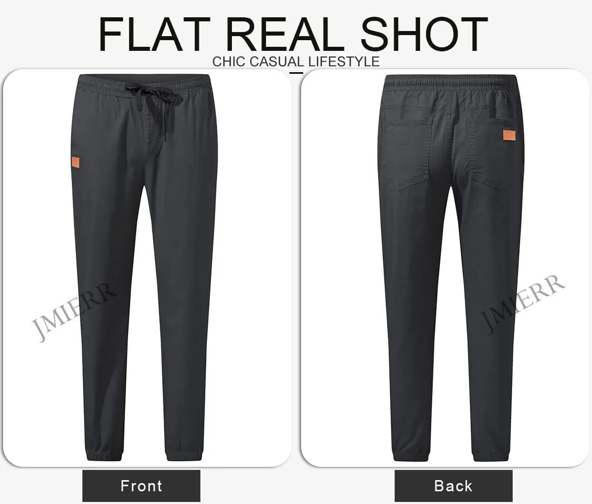 JMIERR Mens Casual Joggers Pants - Cotton Drawstring Chino Cargo Pants Hiking Outdoor Twill Track Jogging Sweatpants Pants