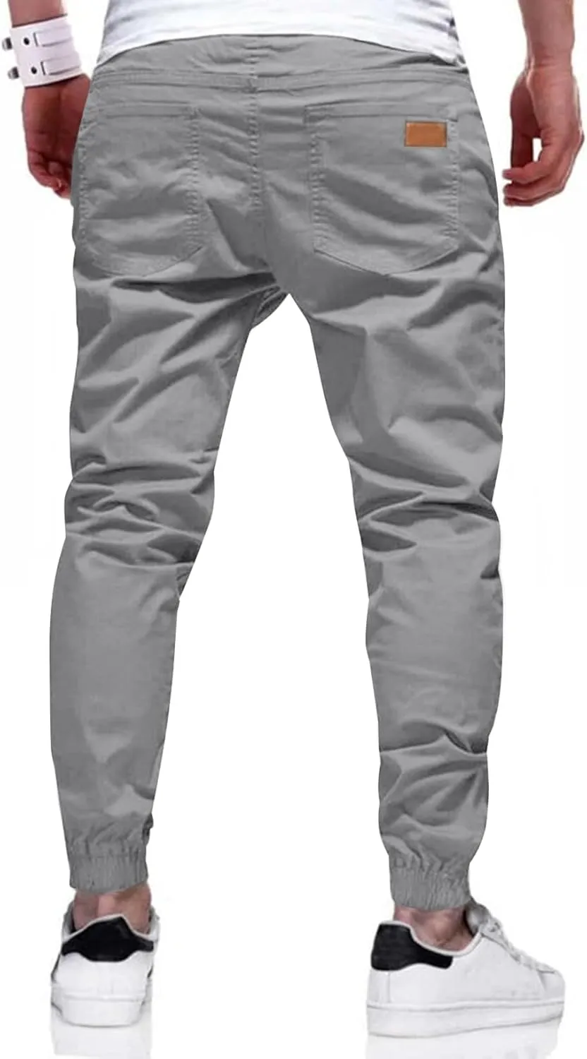 JMIERR Mens Casual Joggers Pants - Cotton Drawstring Chino Cargo Pants Hiking Outdoor Twill Track Jogging Sweatpants Pants