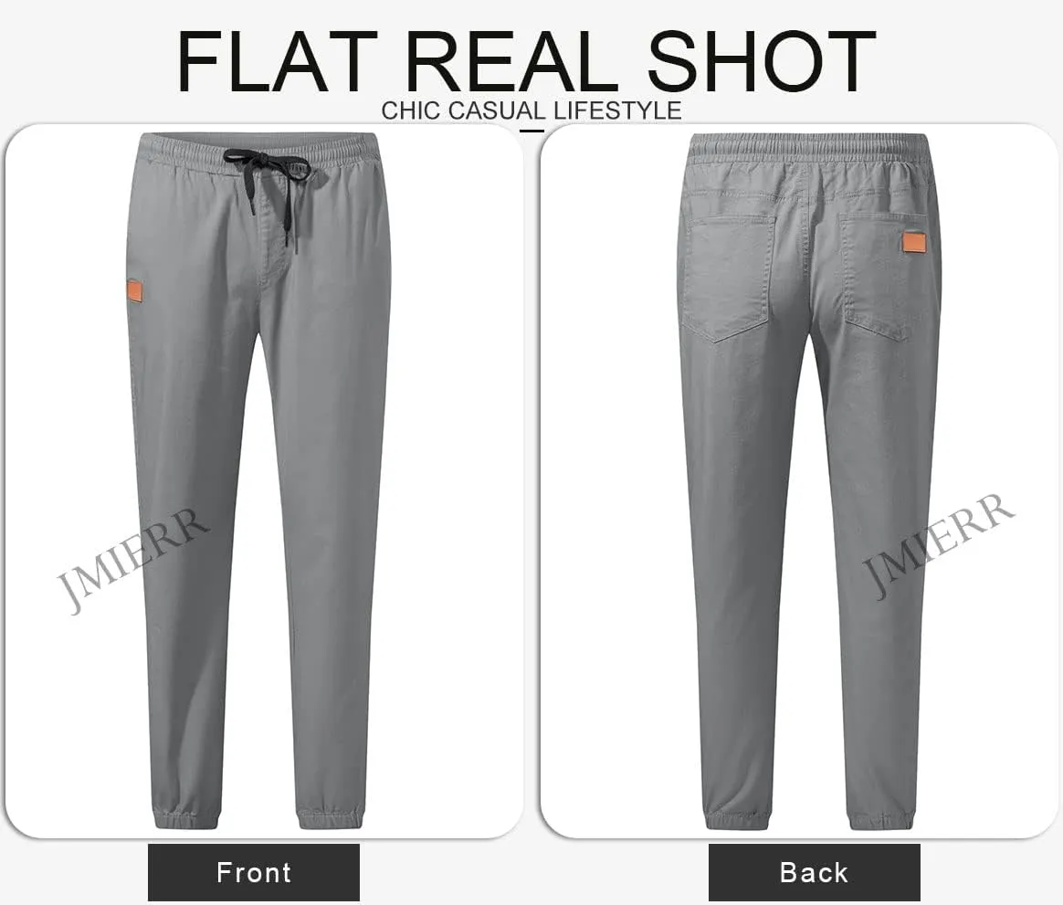 JMIERR Mens Casual Joggers Pants - Cotton Drawstring Chino Cargo Pants Hiking Outdoor Twill Track Jogging Sweatpants Pants