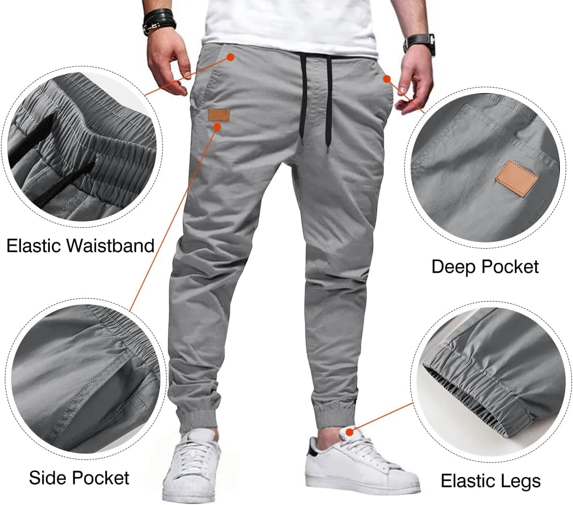 JMIERR Mens Casual Joggers Pants - Cotton Drawstring Chino Cargo Pants Hiking Outdoor Twill Track Jogging Sweatpants Pants