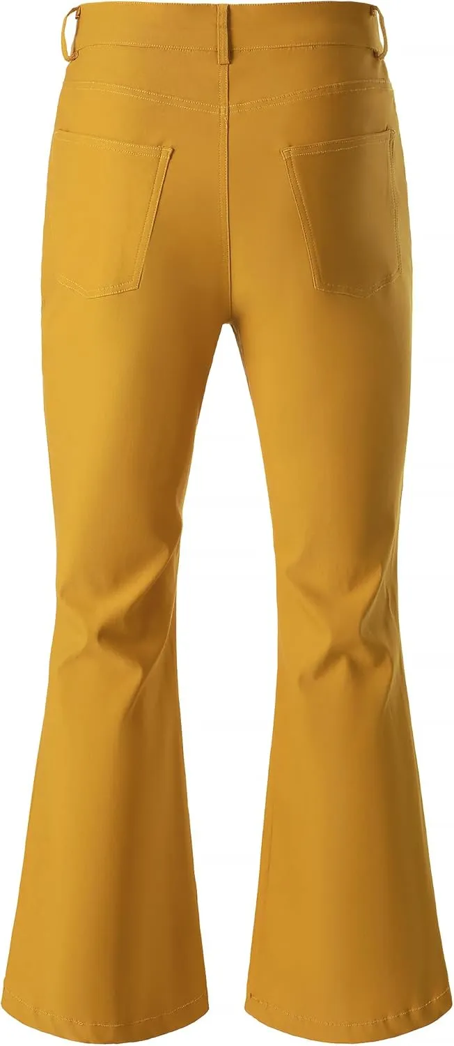 JOGAL Mens Bell Bottom Pants 70s Disco Outfits Slim Fit Retro Flared Trousers