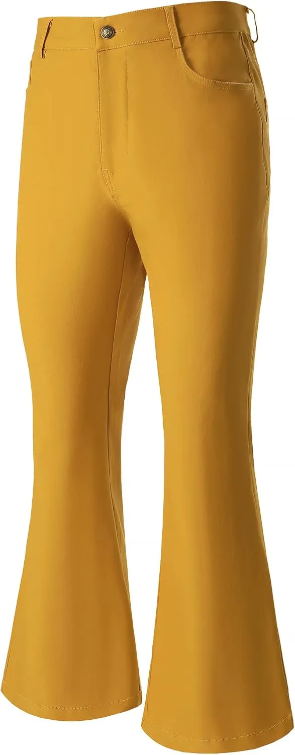 JOGAL Mens Bell Bottom Pants 70s Disco Outfits Slim Fit Retro Flared Trousers