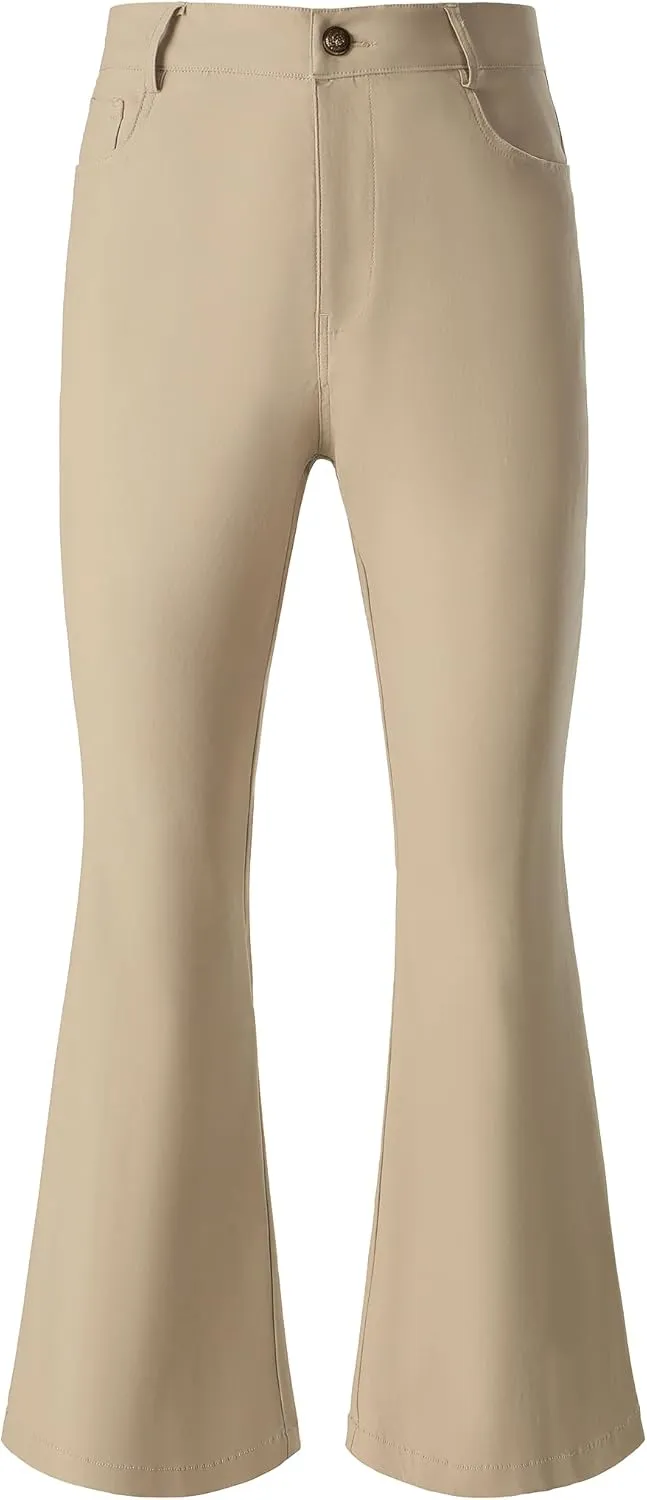 JOGAL Mens Bell Bottom Pants 70s Disco Outfits Slim Fit Retro Flared Trousers