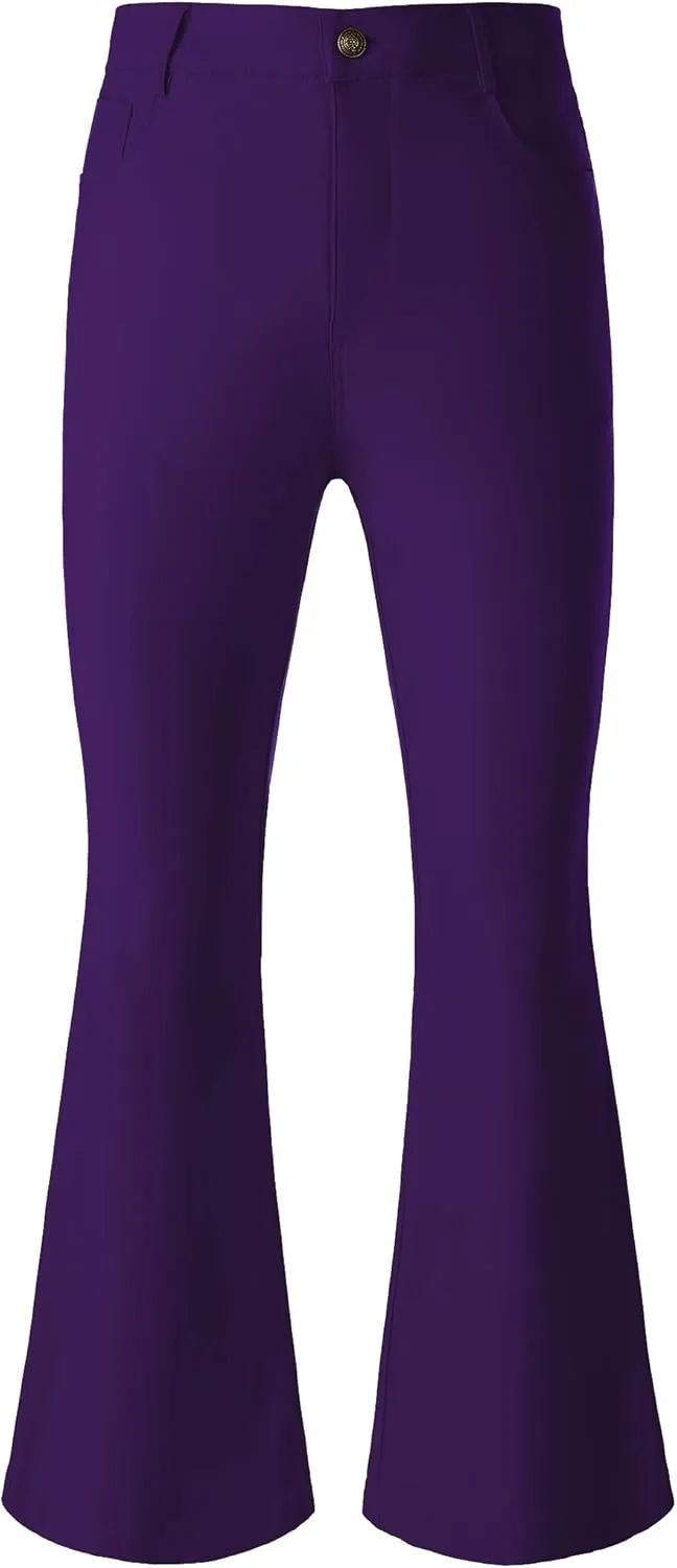 JOGAL Mens Bell Bottom Pants 70s Disco Outfits Slim Fit Retro Flared Trousers