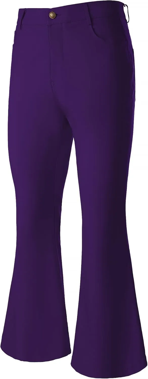 JOGAL Mens Bell Bottom Pants 70s Disco Outfits Slim Fit Retro Flared Trousers