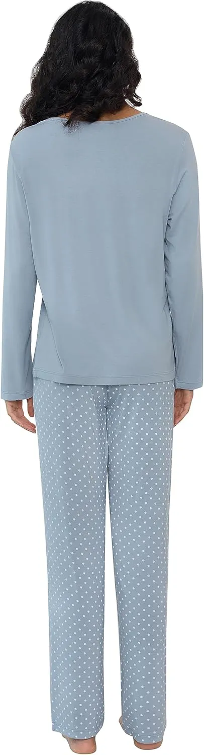 Joyaria Women's Bamboo Viscose Pajama Set - Ultra-Soft Breathable Long Sleeve Sleepwear Cute Printed Sleep Pant With Pocket