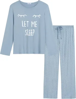 Joyaria Women's Bamboo Viscose Pajama Set - Ultra-Soft Breathable Long Sleeve Sleepwear Cute Printed Sleep Pant With Pocket