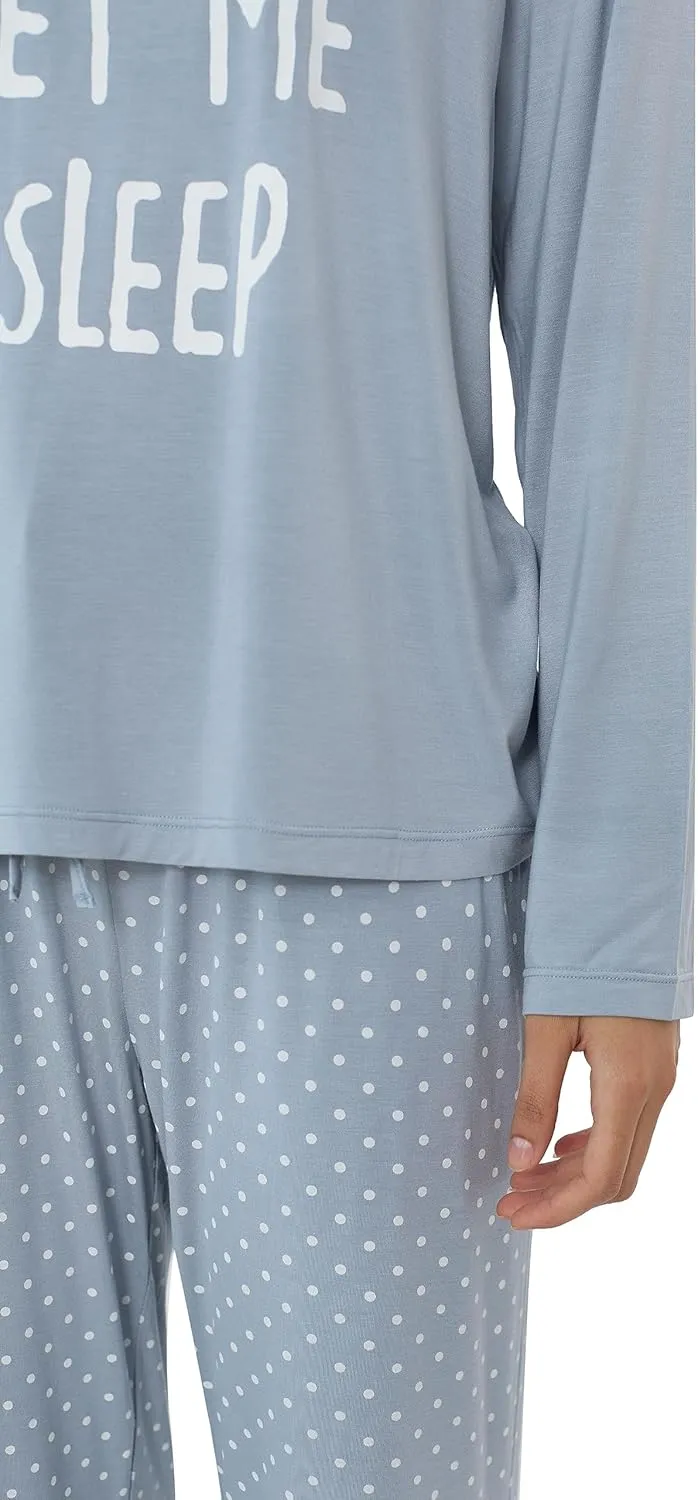 Joyaria Women's Bamboo Viscose Pajama Set - Ultra-Soft Breathable Long Sleeve Sleepwear Cute Printed Sleep Pant With Pocket