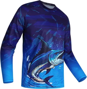 JPOJPO Mens Fishing Shirt Long Sleeve, Fishing Jerseys Fish Tshirts - Breathable, Cooling, Light-Weight