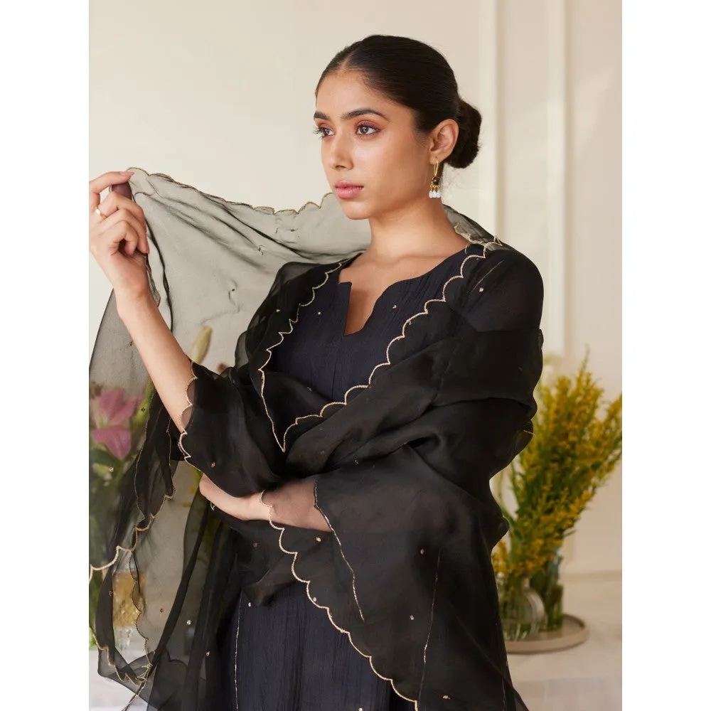 Juanita Black Handwoven Chanderi Kurta & Pant with Dupatta (Set of 3)