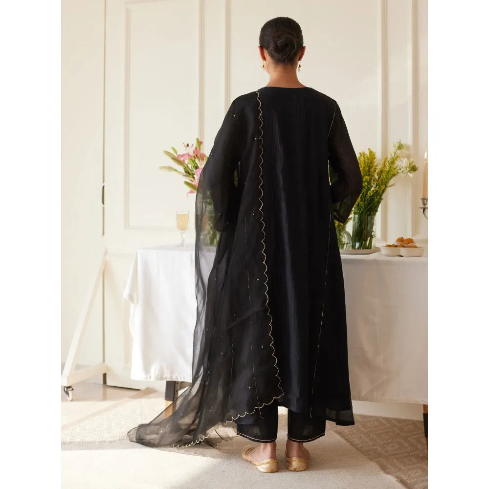 Juanita Black Handwoven Chanderi Kurta & Pant with Dupatta (Set of 3)
