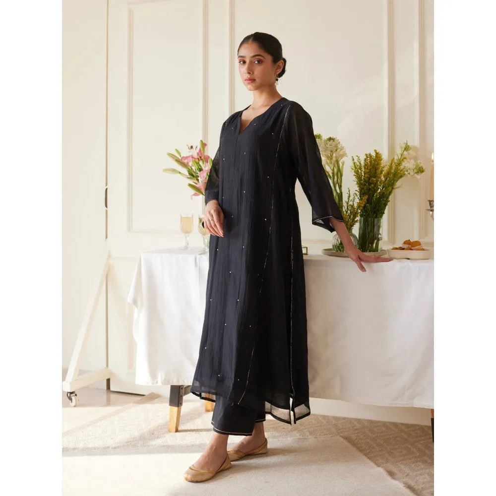 Juanita Black Handwoven Chanderi Kurta & Pant with Dupatta (Set of 3)
