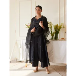 Juanita Black Handwoven Chanderi Kurta & Pant with Dupatta (Set of 3)