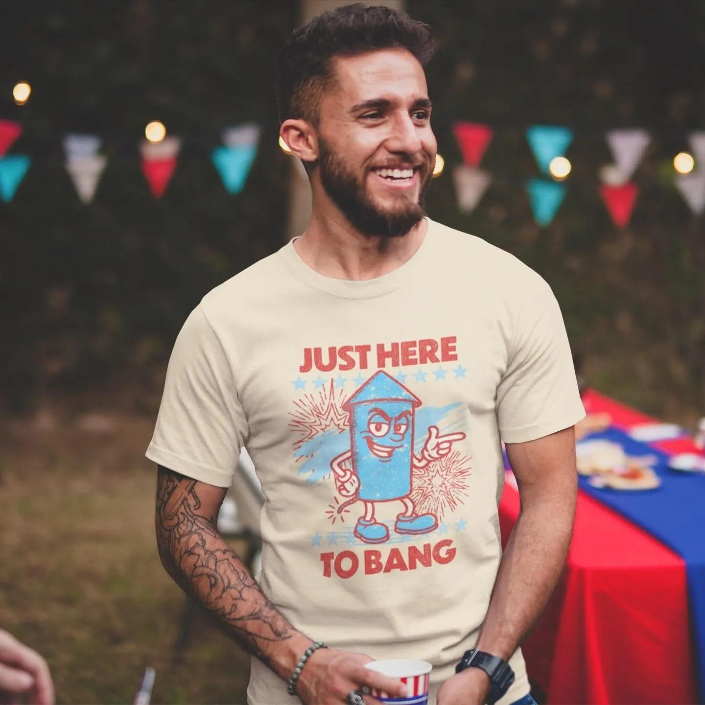 Just Here to Bang T Shirt Trendy Novelty Short Sleeve Tee T Shirt for Men & Women, Soft Material