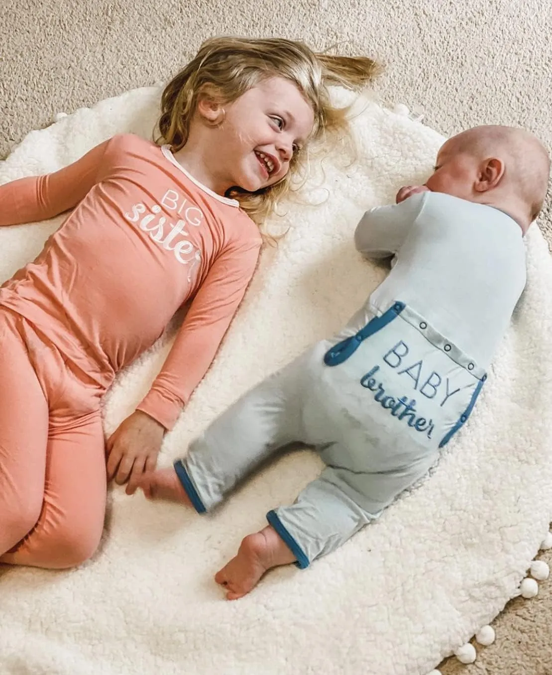 KicKee Pants Pajamas for Siblings, Big Brother & Big Sister Applique, Two-Piece Set, Zip Coverall, Baby and Kids